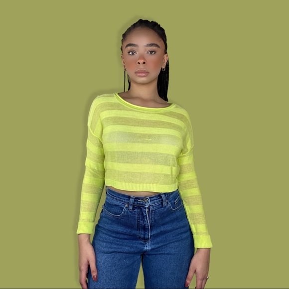 Striped Mesh/Sheer Long Sleeve - Picture 1 of 5